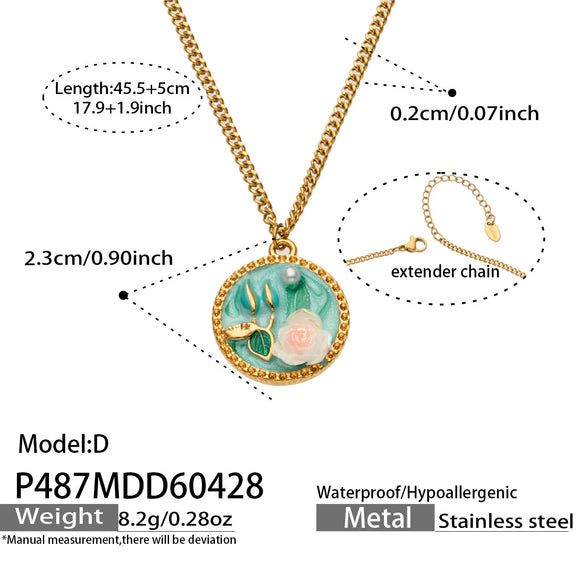 Wholesale Women's Light Luxury Geometric Stainless Steel Electroplated Round Pendant Necklace