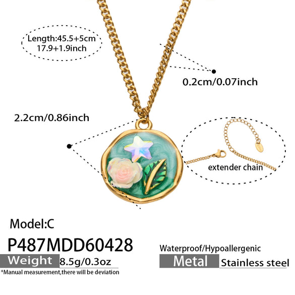 Wholesale Women's Light Luxury Geometric Stainless Steel Electroplated Round Pendant Necklace