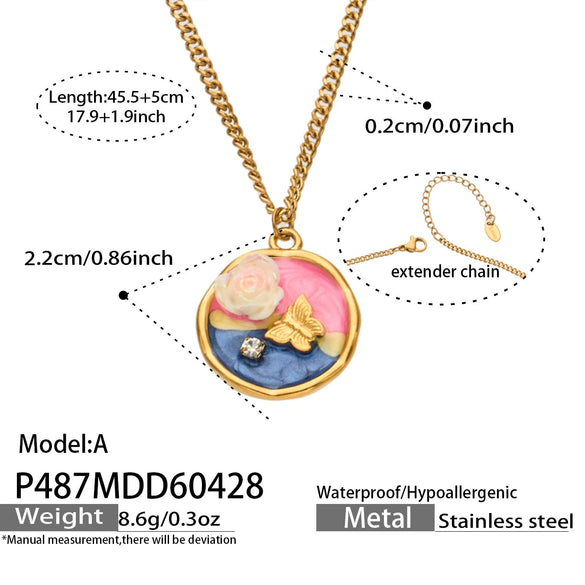 Wholesale Women's Light Luxury Geometric Stainless Steel Electroplated Round Pendant Necklace
