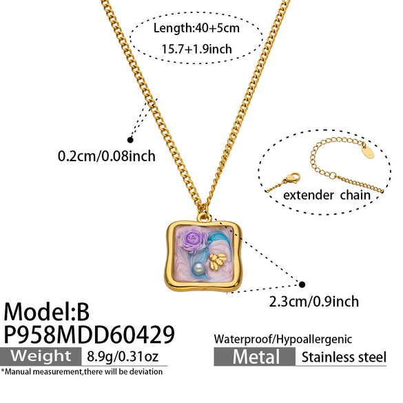 Wholesale Women's Light Luxury Geometric Stainless Steel Electroplated Square Pendant Necklace