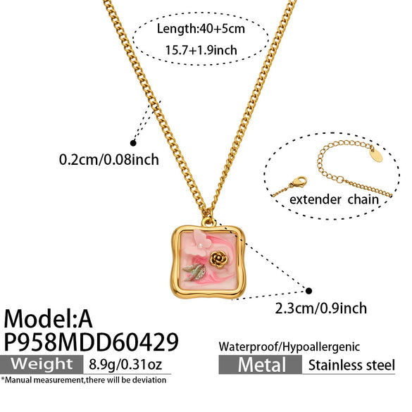 Wholesale Women's Light Luxury Geometric Stainless Steel Electroplated Square Pendant Necklace
