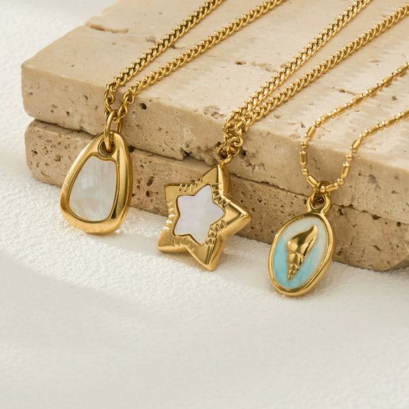 Wholesale Women's Light Luxury Geometric Stainless Steel Electroplated Star Conch Necklace Set