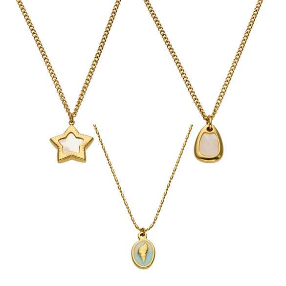 Wholesale Women's Light Luxury Geometric Stainless Steel Electroplated Star Conch Necklace Set