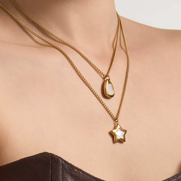 Wholesale Women's Light Luxury Geometric Stainless Steel Electroplated Star Conch Necklace Set
