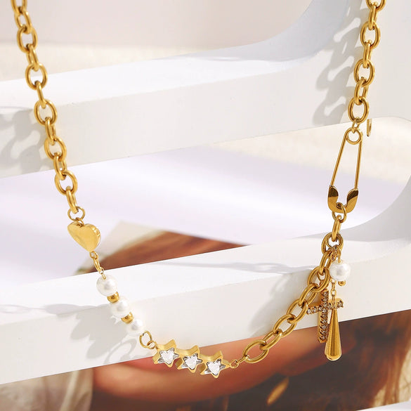 Wholesale Women's Light Luxury Geometric Stainless Steel Electroplated Tassel Cross Necklace