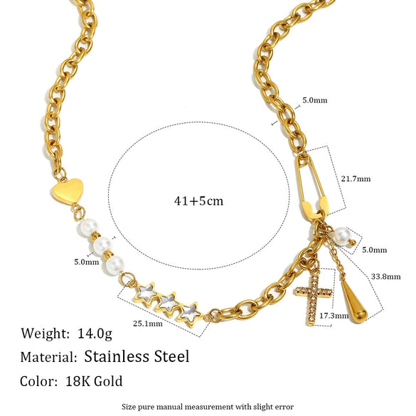 Wholesale Women's Light Luxury Geometric Stainless Steel Electroplated Tassel Cross Necklace
