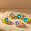 Wholesale Women's Light Luxury Geometric Stainless Steel Enamel Ring Set With 18K Gold Electroplating