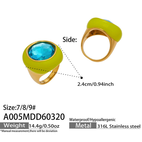 Wholesale Women's Light Luxury Geometric Stainless Steel Enamel Ring Set With 18K Gold Electroplating