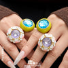 Wholesale Women's Light Luxury Geometric Stainless Steel Enamel Ring Set With 18K Gold Electroplating