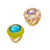 Wholesale Women's Light Luxury Geometric Stainless Steel Enamel Ring Set With 18K Gold Electroplating