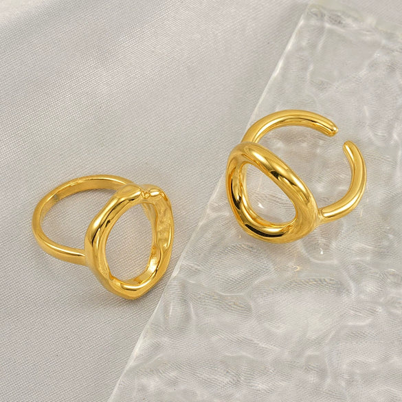 Wholesale Women's Light Luxury Geometric Stainless Steel Exaggerated Ring With Electroplating