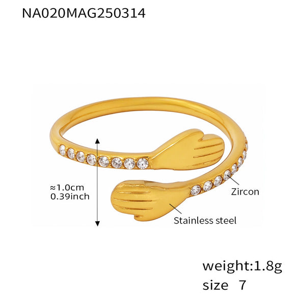 Wholesale Women's Light Luxury Geometric 316L Stainless Steel Gold Plated Open Zircon Ring Jewelry