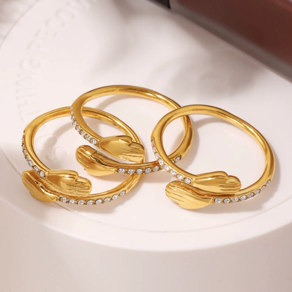 Wholesale Women's Light Luxury Geometric 316L Stainless Steel Gold Plated Open Zircon Ring Jewelry