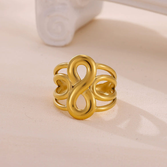 Wholesale Women's Light Luxury Geometric Stainless Steel Goldinlaid Heartshaped And Fruitshaped Hollow Rings