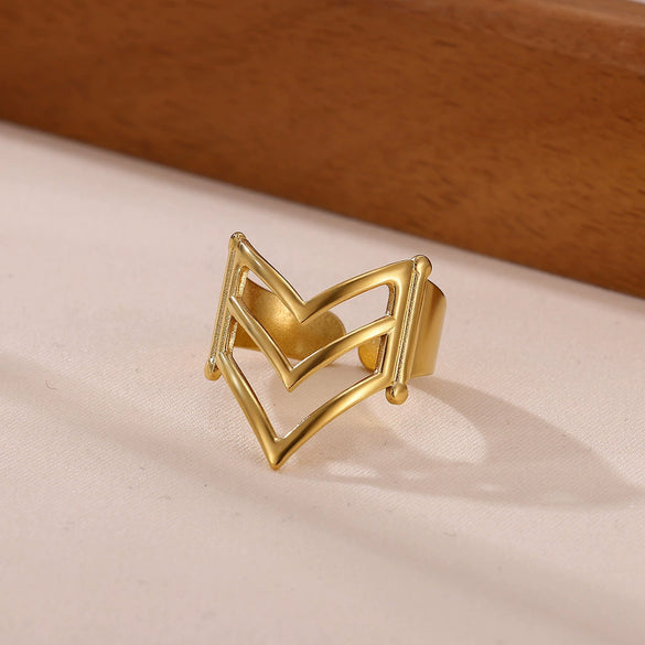 Wholesale Women's Light Luxury Geometric Stainless Steel Goldinlaid Heartshaped And Fruitshaped Hollow Rings