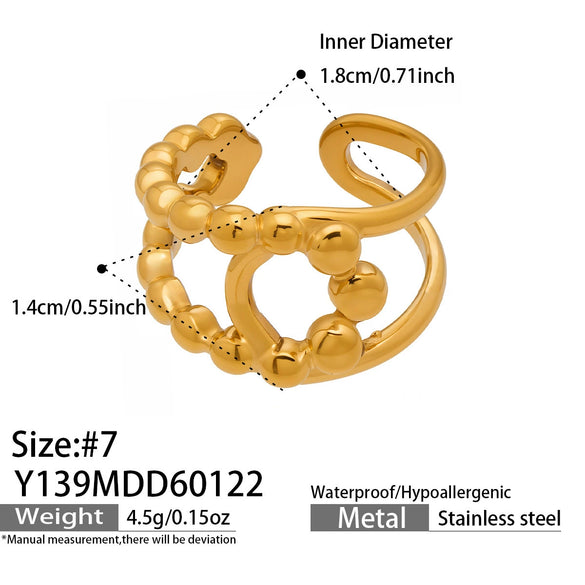 Wholesale Women's Light Luxury Geometric Stainless Steel Goldplated Open Ring Set