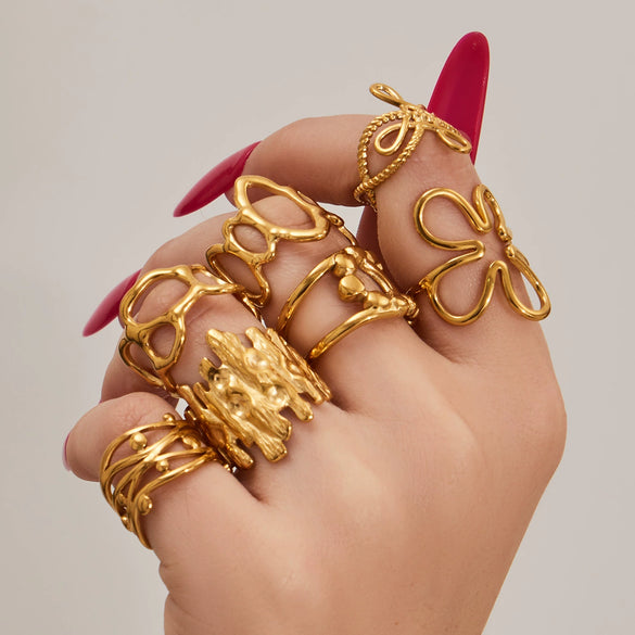 Wholesale Women's Light Luxury Geometric Stainless Steel Goldplated Open Ring Set