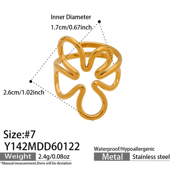 Wholesale Women's Light Luxury Geometric Stainless Steel Goldplated Open Ring Set