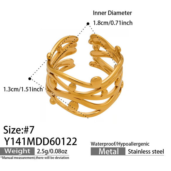 Wholesale Women's Light Luxury Geometric Stainless Steel Goldplated Open Ring Set