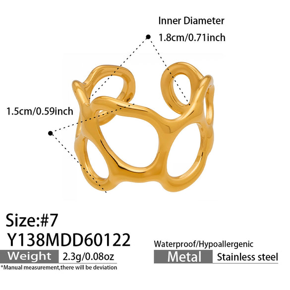 Wholesale Women's Light Luxury Geometric Stainless Steel Goldplated Open Ring Set