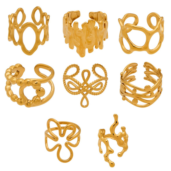 Wholesale Women's Light Luxury Geometric Stainless Steel Goldplated Open Ring Set