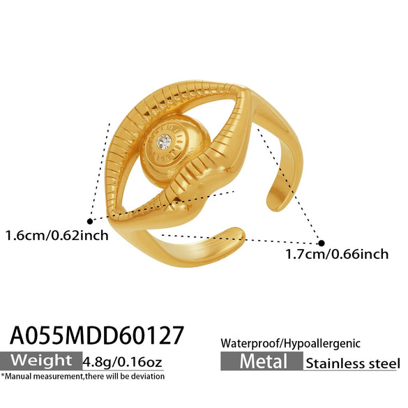 Wholesale Women's Light Luxury Geometric Stainless Steel Goldplated Openended Ring With Lips And Eyes Inlaid With Zircon Accessories