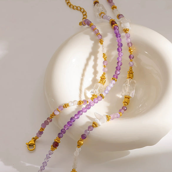 Wholesale Women's Light Luxury Geometric Stainless Steel Handmade Beaded Necklace And Bracelet Set