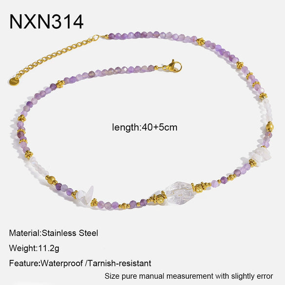 Wholesale Women's Light Luxury Geometric Stainless Steel Handmade Beaded Necklace And Bracelet Set