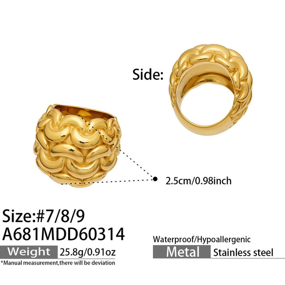 Wholesale Women's Light Luxury Geometric Stainless Steel Hollow Spherical Index Finger Ring Set 18K Gold Plated