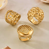 Wholesale Women's Light Luxury Geometric Stainless Steel Hollow Spherical Index Finger Ring Set 18K Gold Plated
