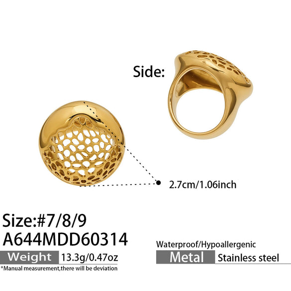 Wholesale Women's Light Luxury Geometric Stainless Steel Hollow Spherical Index Finger Ring Set 18K Gold Plated
