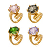Wholesale Women's Light Luxury Geometric Stainless Steel 18K Gold Plated Colorpreserving Clawset Single Zircon Ring