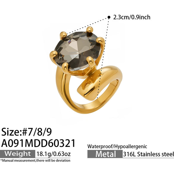 Wholesale Women's Light Luxury Geometric Stainless Steel 18K Gold Plated Colorpreserving Clawset Single Zircon Ring