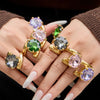 Wholesale Women's Light Luxury Geometric Stainless Steel 18K Gold Plated Colorpreserving Clawset Single Zircon Ring