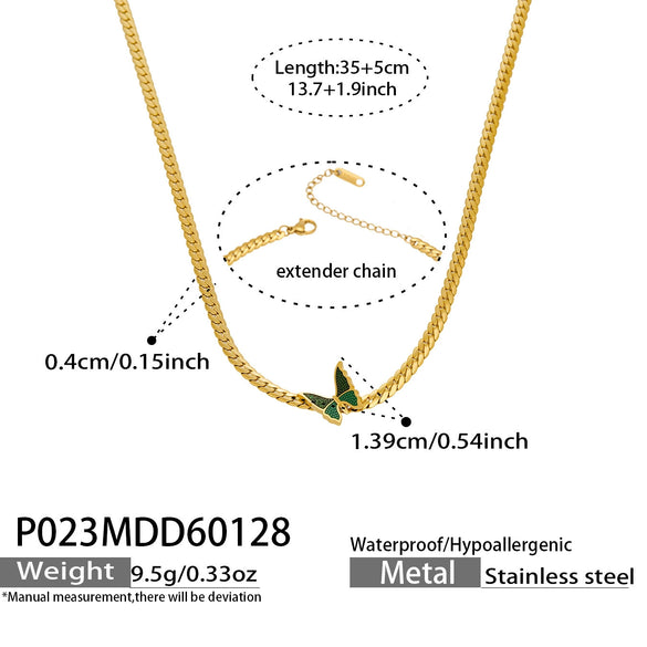 Wholesale Women's Light Luxury Geometric Stainless Steel 18K Gold Plated Enamel Butterfly Necklace