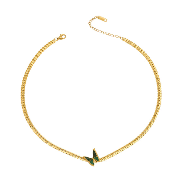 Wholesale Women's Light Luxury Geometric Stainless Steel 18K Gold Plated Enamel Butterfly Necklace