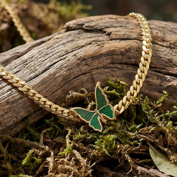 Wholesale Women's Light Luxury Geometric Stainless Steel 18K Gold Plated Enamel Butterfly Necklace