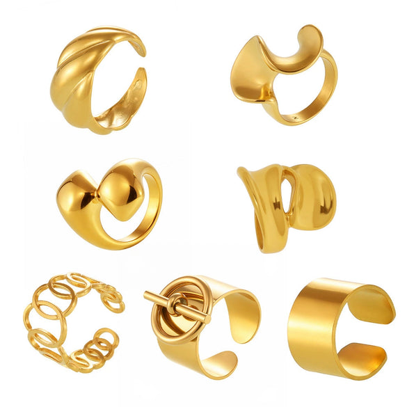 Wholesale Women's Light Luxury Geometric Stainless Steel 18K Gold Plated Ferris Wheel Ring