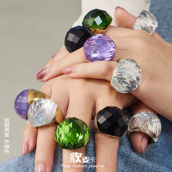 Wholesale Women's Light Luxury Geometric Stainless Steel 18K Gold Plated Index Finger Ring Set Accessories