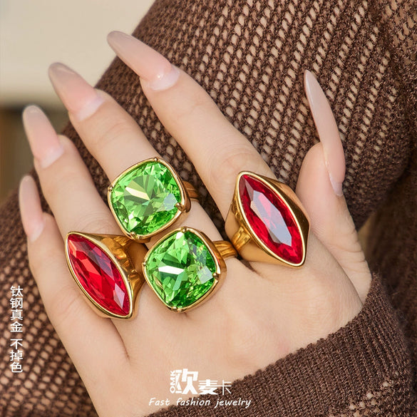 Wholesale Women's Light Luxury Geometric Stainless Steel 18K Gold Plated Index Finger Ring Set