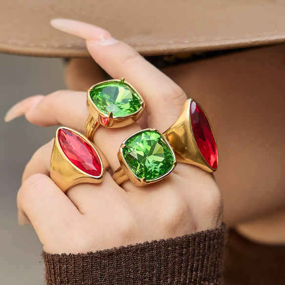 Wholesale Women's Light Luxury Geometric Stainless Steel 18K Gold Plated Index Finger Ring Set