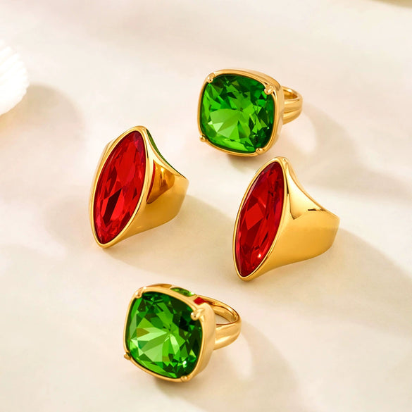 Wholesale Women's Light Luxury Geometric Stainless Steel 18K Gold Plated Index Finger Ring Set