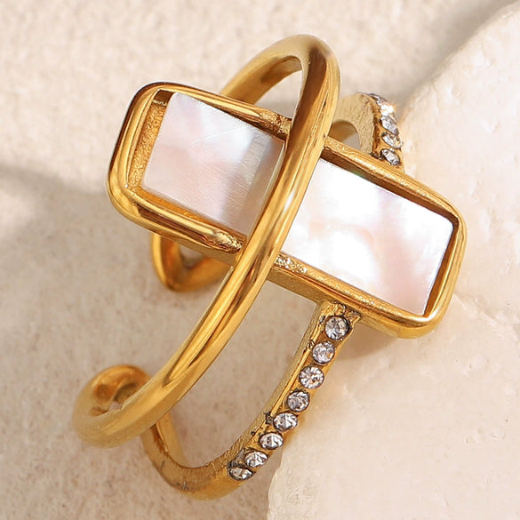 Wholesale Women's Light Luxury Geometric Stainless Steel 18K Gold Plated Open Ring Hand Jewelry