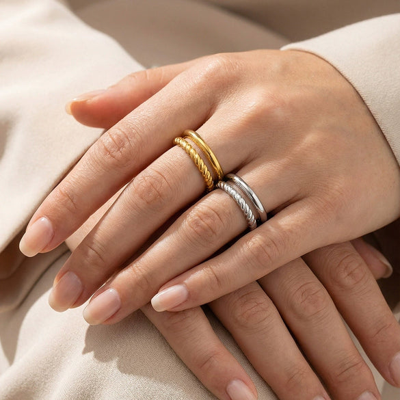 Wholesale Women's Light Luxury Geometric Stainless Steel 18K Gold Plated Open Ring