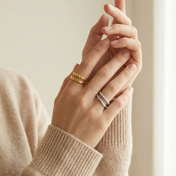 Wholesale Women's Light Luxury Geometric Stainless Steel 18K Gold Plated Open Ring