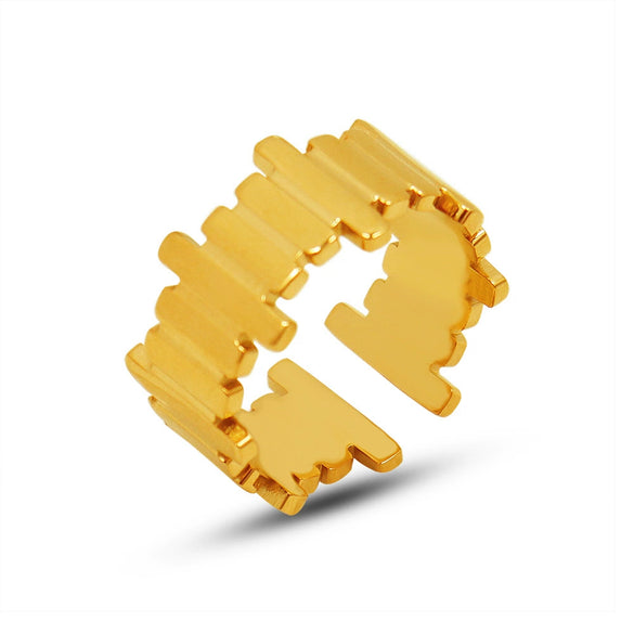 Wholesale Women's Light Luxury Geometric Stainless Steel 18K Gold Plated Open Ring