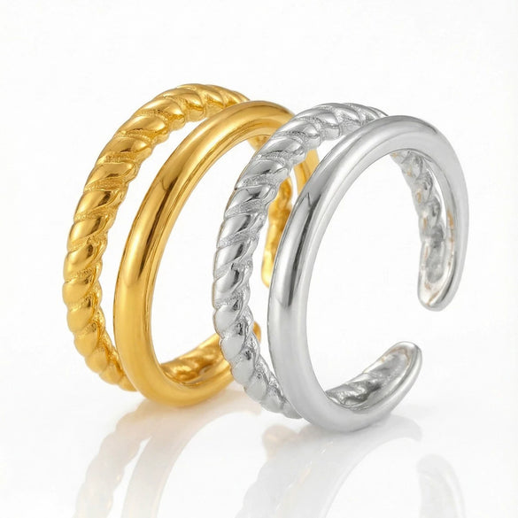 Wholesale Women's Light Luxury Geometric Stainless Steel 18K Gold Plated Open Ring
