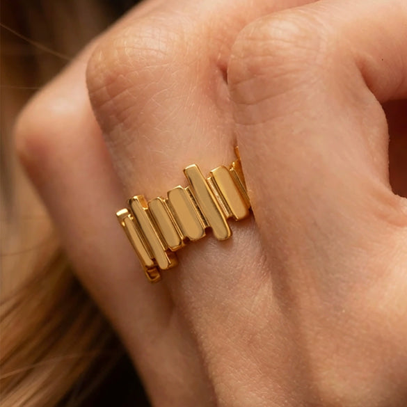 Wholesale Women's Light Luxury Geometric Stainless Steel 18K Gold Plated Open Ring