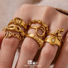 Wholesale Women's Light Luxury Geometric Stainless Steel 18K Gold Plated Ring Set Fashionable Jewelry Accessories