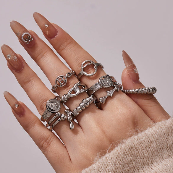 Wholesale Women's Light Luxury Geometric Stainless Steel 18K Gold Plated Ring Set Fashionable Jewelry Accessories